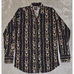 Vintage Panhandle Slim Shirt Mens M Western Longhorn Rodeo Cowboy Ranch Black